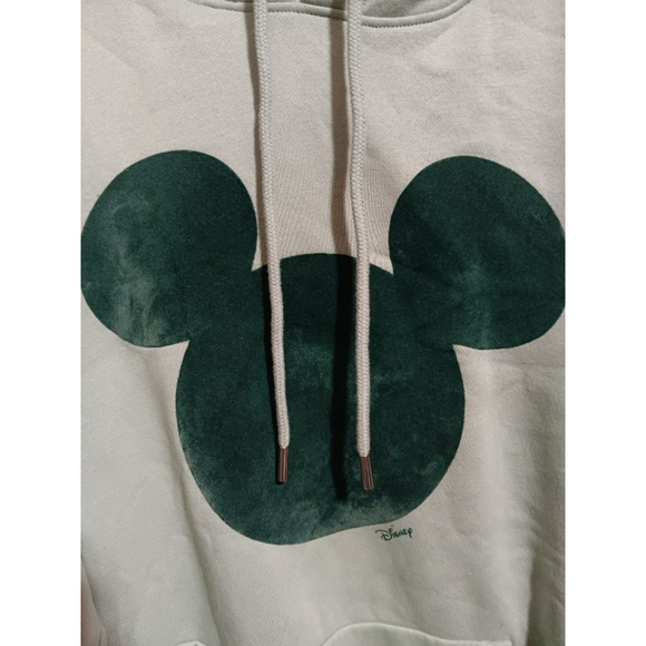 H&M Licensed Disney Sage Green Kangaroo Pocket Felt Mickey Mouse Logo Hoodie - Picture 10 of 12